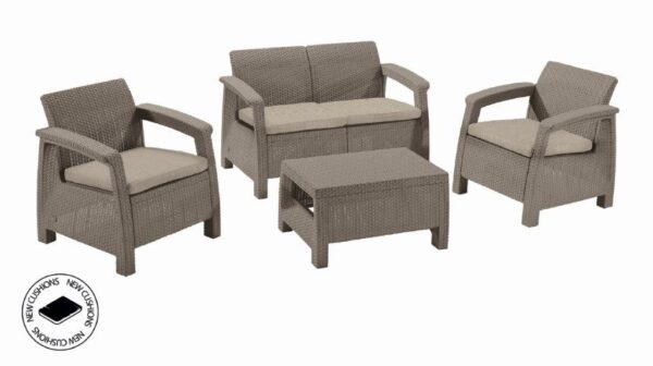 Keter Zahradní nábytek Keter Corfu set dvousedačka + dvě křesla + stůl cappuccino KT-610351