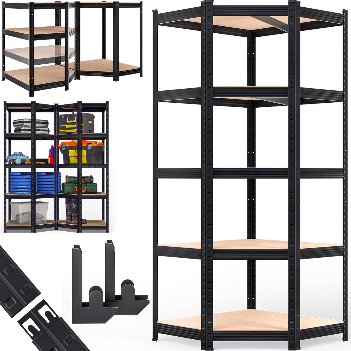 Rohový regál 180x70x40 cm - černý