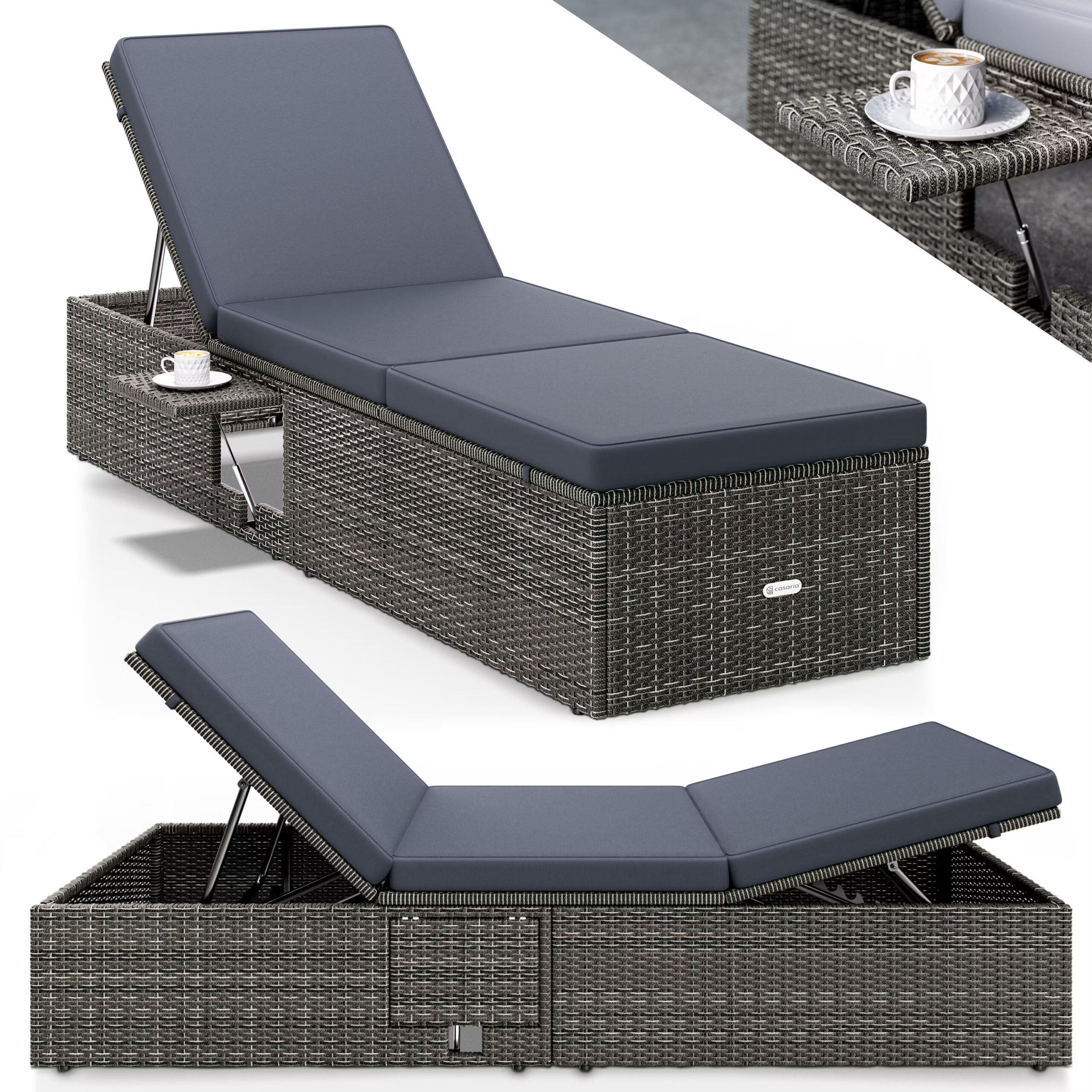 Zahradní ratanové lehátko šedé - antracit poduška