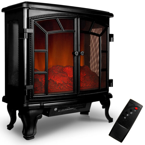 Elektrický krb se dvěma dveřmi s ventilátorem a ohněm ČERNÝ