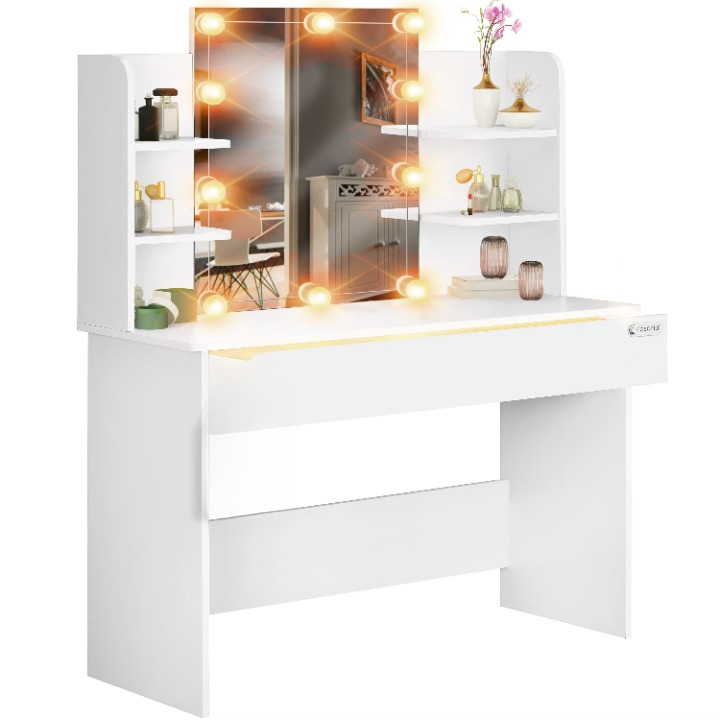 Toaletní stolek Lucia s LED osvětlením 140x110x40 cm - bílý