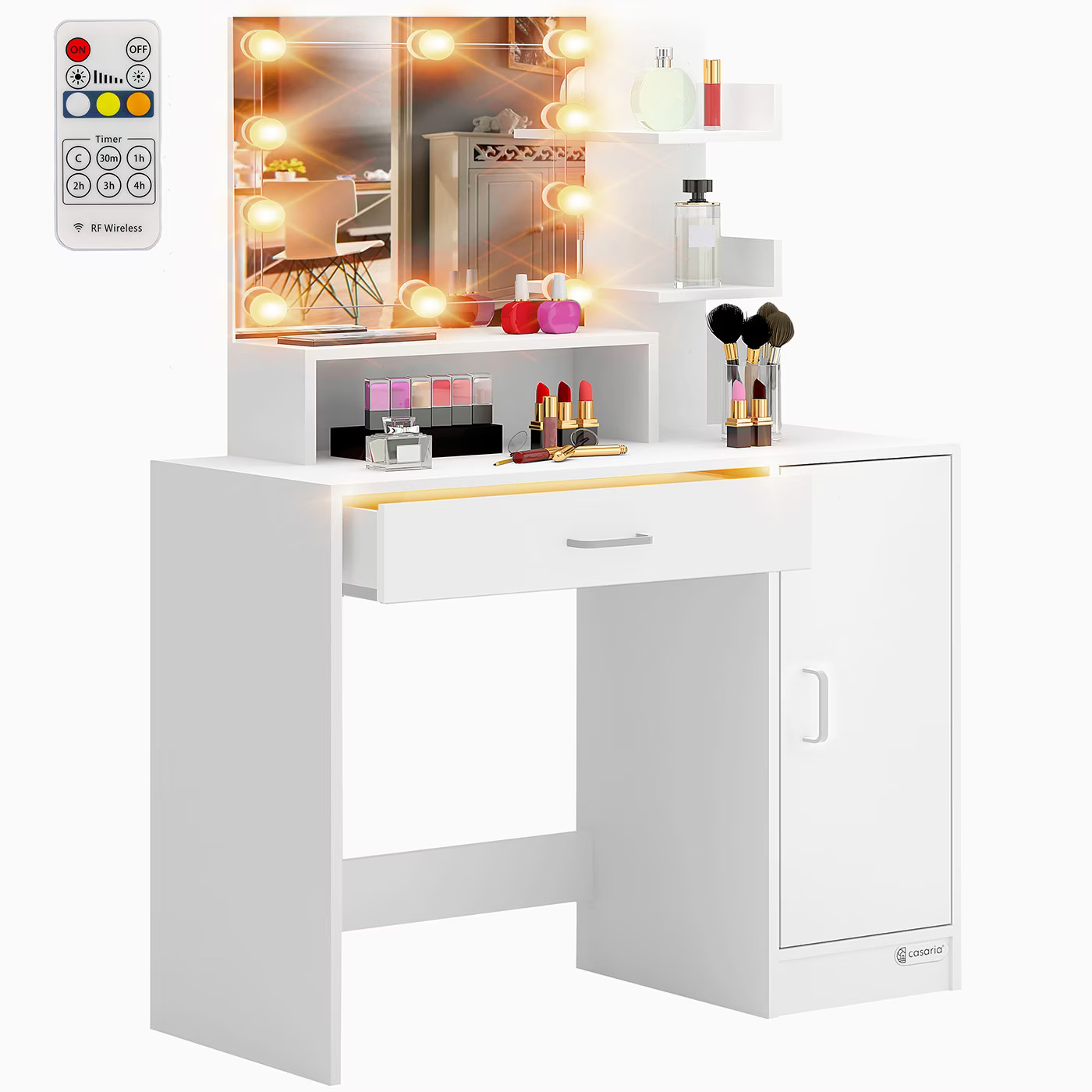 Toaletní stolek Jocelyn s LED osvětlením 140x90x40 cm - bílý