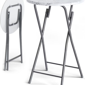 Skládací barový stůl Ø60 cm - bílý/ mramorový vzhled