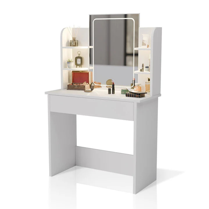 Toaletní stolek Zoey s LED osvětlením – bílý