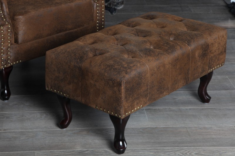 Taburet Chesterfield hnědý starožitný vzhled