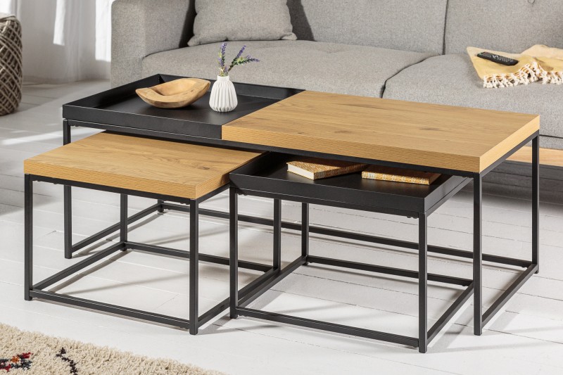 Konferenční stolek Loft sada 3 ks přírodní