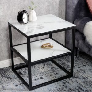 Příruční stolek Elegance 45cm mramorový vzhled bílý, černý rám