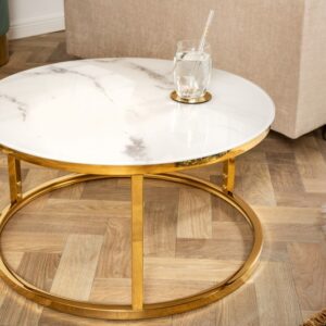 Konferenční stolek Elegance 60cm mramorový vzhled bílý, zlatý rám